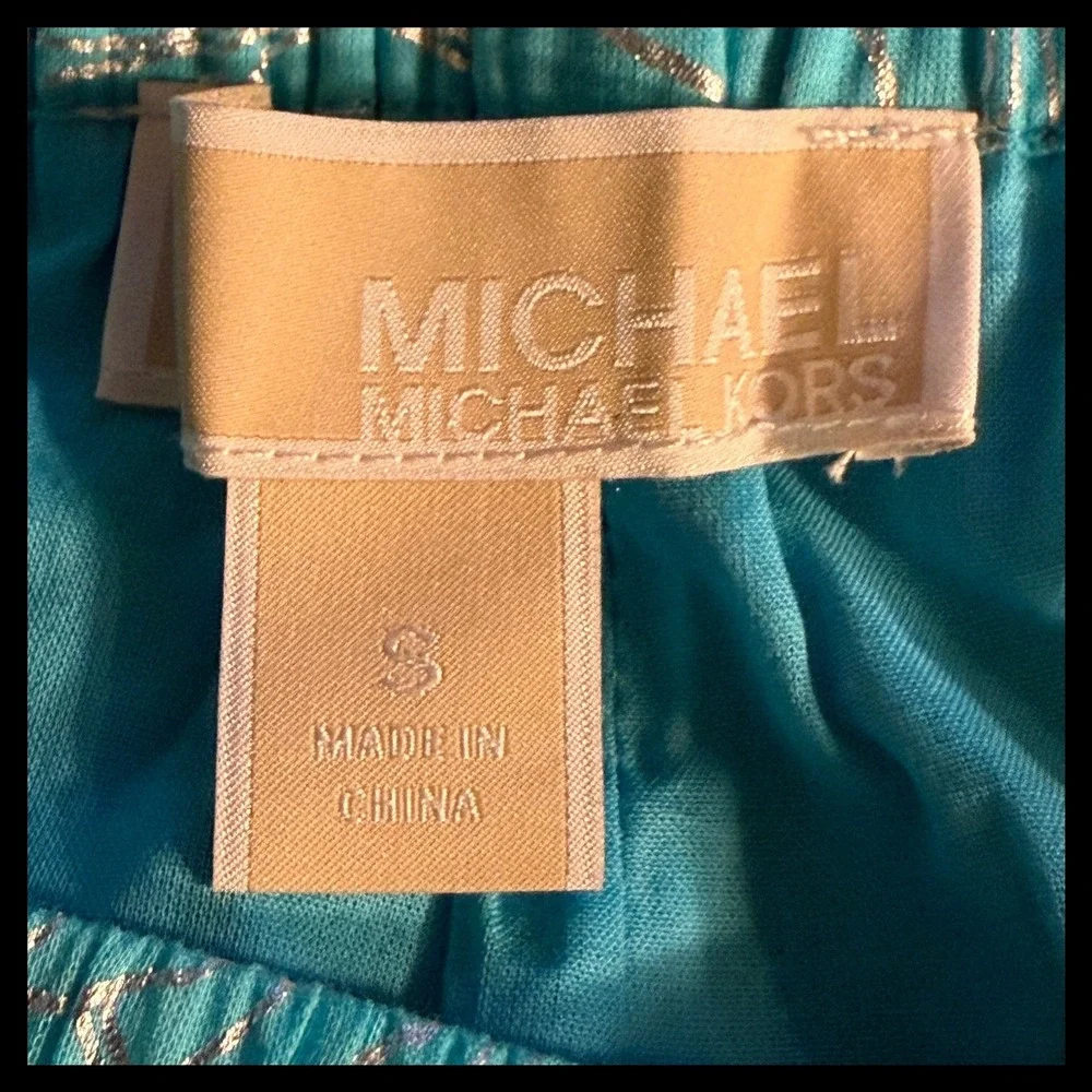 Michael Kors Turquoise Tropical Leaf Print Metallic Shorts Size S MSRP 84‎
